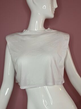 Babaton White Cropped Structured Shoulder Pad Tank Top Size 2XS 90s Boxy Fit